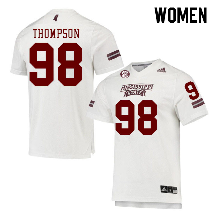 Women #98 Dayvionte Thompson Mississippi State Bulldogs College Football Jerseys Stitched Sale-White - Click Image to Close